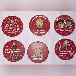 Home Alone Christmas Funny Coasters, 6 Pcs Ceramic Drink Coasters with Metal NEW